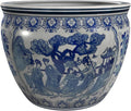 Red Lantern 14" Ladies Blue & White Porcelain Fishbowl