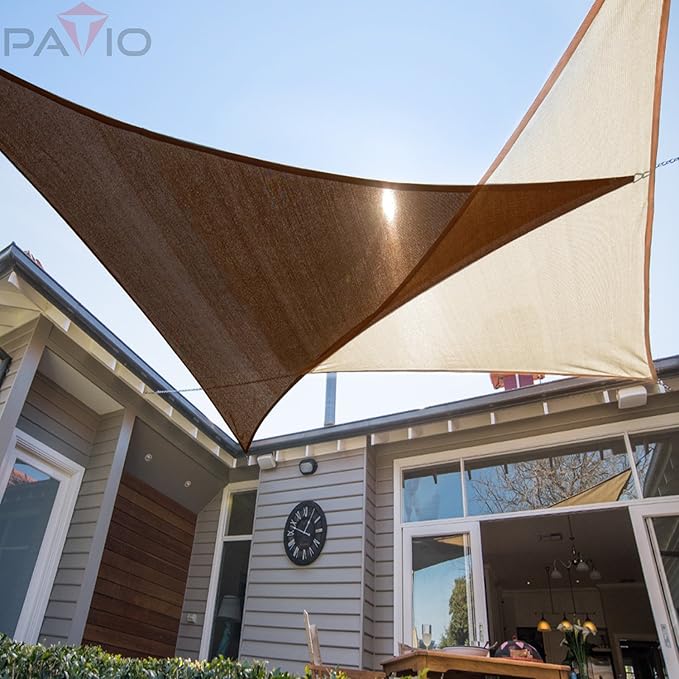 Patio Paradise 5' x 5' x 5' Sun Shade Sail Triangle Canopy Shade Cloth Fabric Sunlight Block Patio Pergola Cover HDPE Deck Awning for Outdoor Backyard Roof Shading, Brown