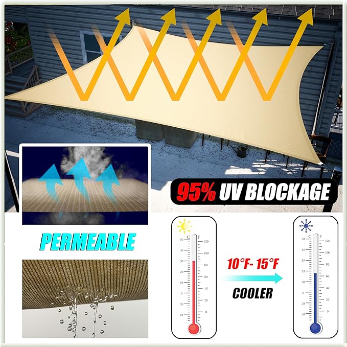 Amgo Custom Size 8' x 13' x 15.3' Blue Right Triangle Sun Shade Sail Order to Make Canopy Awning UPF50+ AGSLT, 95% UV Blockage, Water & Air Permeable, 200GSM Commercial Standard (We Customize)
