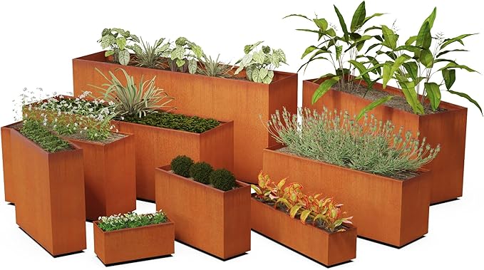 Plantercraft Large Rectangular Planters for Outdoor Plants | Extra Large 84x18x24 Corten Steel Planter Box for Patios and Gardens | Heavy Duty Metal Planter