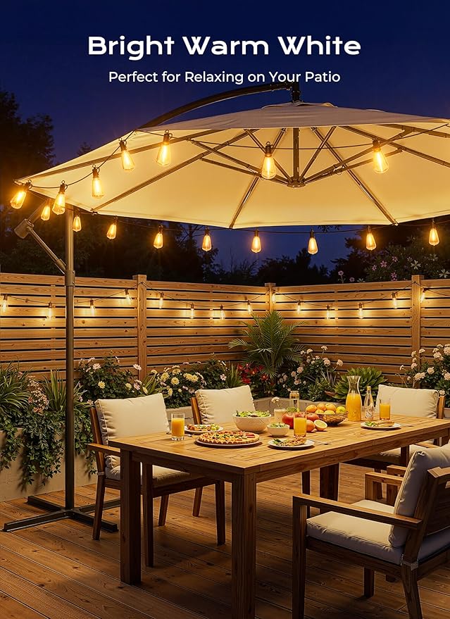 Brightown 151FT Solar String Lights Outdoor Waterproof, Patio Lights with Remote and 48+2 LED Shatterproof Bulbs, Dimmable & Timable, 3 Light Modes, Solar Lights Outdoor for Yard Camping Party Outside