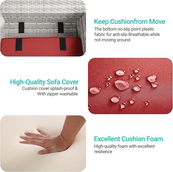 6-Piece Outdoor Patio Furniture Set Wicker Sectional Sofa Set, Patio Conversation Set with Thickened Cushions & Coffee Table for Garden, Backyard, Poolside, Red
