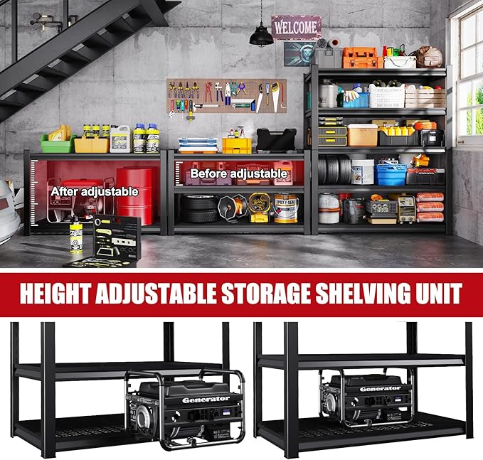 Set of 4 Garage Shelving-3000 lbs 5 Tier Storage Shelves,Adjustable Heavy Duty Metal Shelving Unit and Storage Large Wire Rack,Utility Steel Shelf for Warehouse Industrial Pantry Basement -78"x46"x20"