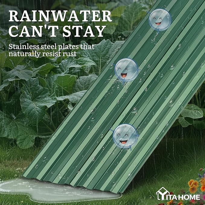 YITAHOME 6x3x2 ft Galvanized Raised Garden Bed Kit, Large Metal Planter Box with Gloves & Support Rod, Outdoor Flower Bed for Plants Vegetables, Green