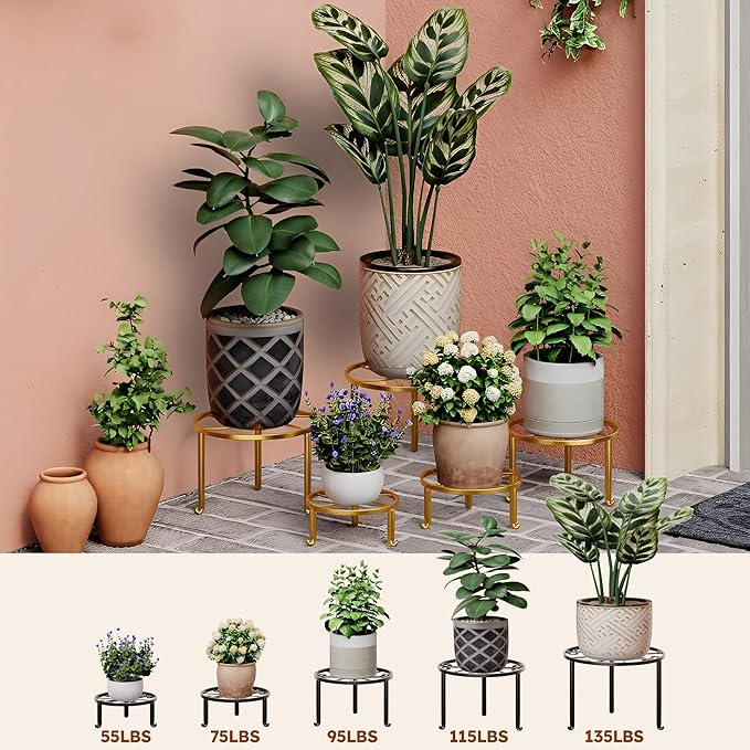 5 Pack Metal Potted Plant Stand Anti-Rust Iron Flower Pot Stands Outdoor Plant Holder,Short Samll Flower Pot Holder Large Rustproof Iron Garden Container