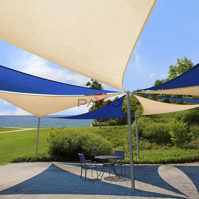 Patio Paradise 25' x 25' x 25' Sun Shade Sail Triangle Canopy Shade Cloth Fabric Sunlight Block Patio Pergola Cover HDPE Deck Awning for Outdoor Backyard Roof Shading, Beige