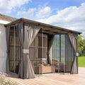 AECOJOY 10' X 8' Gazebo for Patio, Small Wall-Mounted Lean to Gazebo Pergola with Curtains and Netting, 8x10 Hard Top Pergolas and Gazebos on Clearance for Lawn Backyard Garden Deck