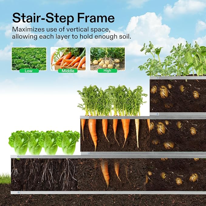 VIVOSUN 3-Tier Metal Raised Garden Bed, 46" x 46" x 24" Galvanized Steel Metal Outdoor Planter Box with Gloves and Scissors to Grow Flowers, Vegetables and Herbs for Outdoor Gardening, Green