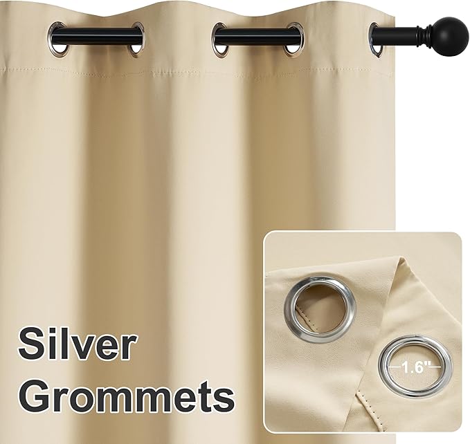 RYB Home Outdoor Curtains for Patio - Extra Long Curtains Waterproof Farmhouse Decor for Sliding Glass Door Porch Corridor Pavilion Cabana Sunroom, W 52 x L 120, 1 Pc, Biscotti Beige