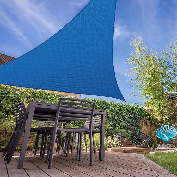 E&K Sunrise 11' x 11' x 11' Sun Shade Sail Triangle Canopy Shade Cover UV Block for Patio Backyard Garden Outdoor (Blue)