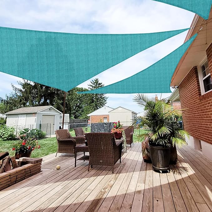 Patio Paradise 22' x 22' x 22' Sun Shade Sail Triangle Canopy Shade Cloth Fabric Sunlight Block Patio Pergola Cover HDPE Deck Awning for Outdoor Backyard Roof Shading, Turquoise