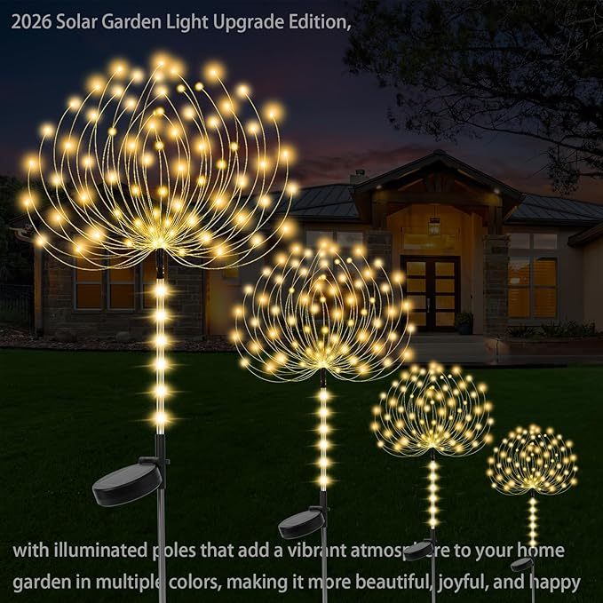 Garden Decor Solar Lights Outdoor,155LED 8 lighting modes pole light Waterproof Warm White Solar Garden Lights for Christmas, Halloween Decoration,Yard, Patio, Porch,Flower Pot,Pathway (2Pack)
