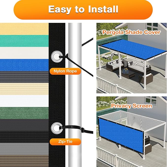 Artpuch Outdoor Pergola Shade Cover 8' X 8' Sun Shade Cloth with Grommets, 90% UV Protection Canopy Patio Privacy Screen (Customized Available) GN107, Blue
