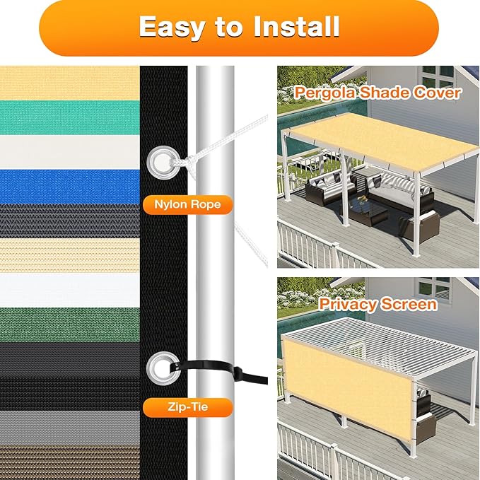 Artpuch Outdoor Pergola Shade Cover 16x21 FT Sun Shade Cloth with Grommets Sand 90% UV Protection Canopy Patio Privacy Screen (Customized Available)