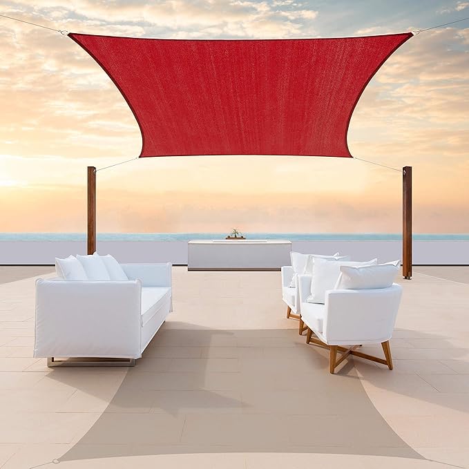 ColourTree 12' x 18' Red Rectangle CTAPS16 Sun Shade Sail Canopy Mesh Fabric UV Block UPF50 - Commercial Heavy Duty - 190 GSM - 3 Years Warranty