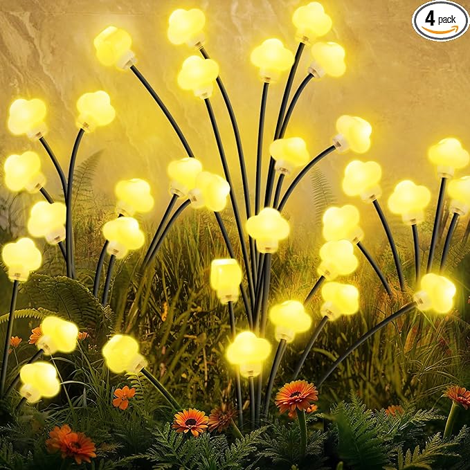 Solar Lights Outdoor 4 Pack 32 LED Solar Cloud Swaying Lights Garden Waterproof Outdoor Decor for Yard Patio & Pathway