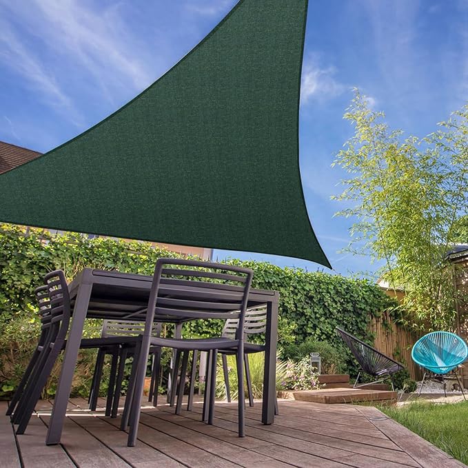 E&K Sunrise 7' x 7' x 7' Sun Shade Sail Triangle Canopy Shade Cover UV Block for Patio Backyard Garden Outdoor (Green)