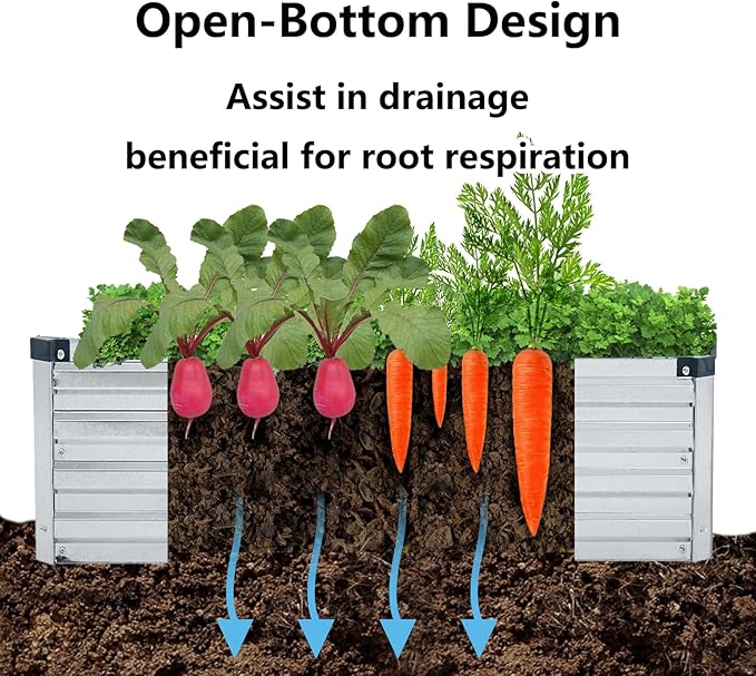 2 Pack 8x2x1FT Galvanized Raised Garden Bed Kit, Outdoor Metal Planter Box for Vegetables, Bottomless Rectangular Gardening Bed with Support Rods, Tool-Free Assembly, Silver