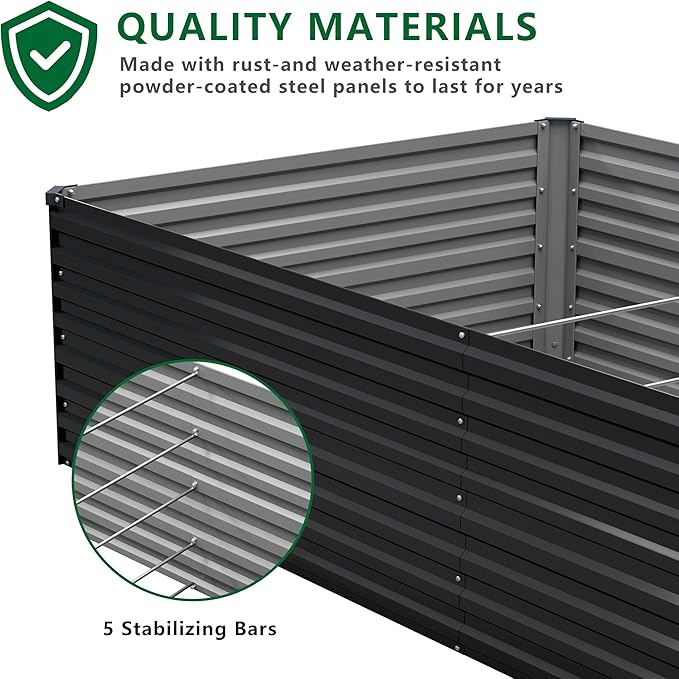 8x2x2FT Galvanized Raised Garden Bed Kit,Vegetable Plant Boxes-Rectangle Metal Flower Box,Large Planter Raised Beds Outdoor Garden for Planting,Fruit,Herb-Black