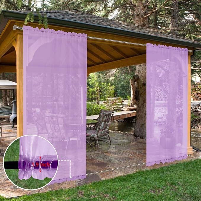 SpaceDresser Waterproof Outdoor Sheer Curtains for Patio - 2 Panels Rod Pocket Indoor Voile Sheer Curtain for Living Room,52W x 120L inch,Lavender
