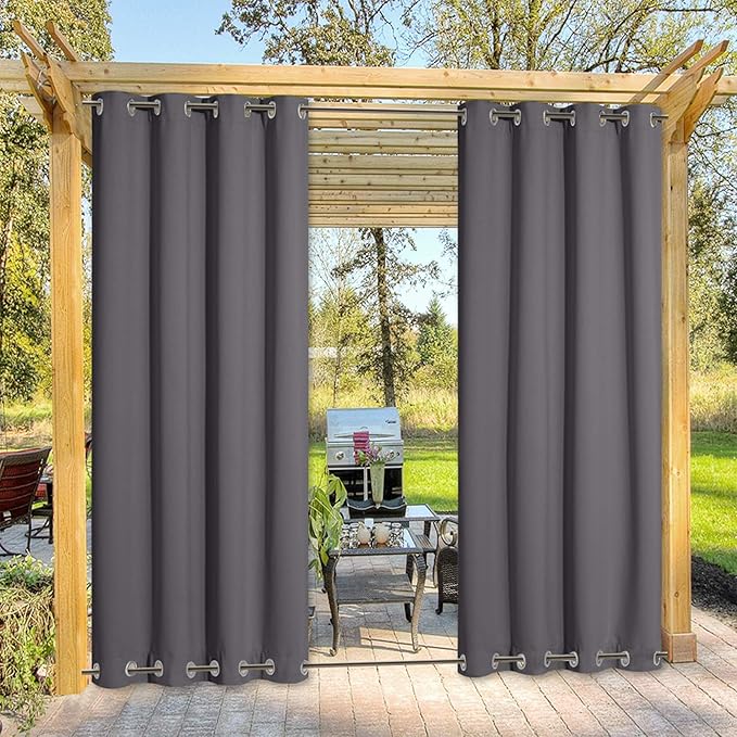 NICETOWN Blackout Outdoor Curtain for Patio Waterproof Extra Long 120", Windproof Energy Saving Top and Bottom Rustproof Grommets Outdoor Drape for Porch, 1 Piece, 52 inches Wide, Grey