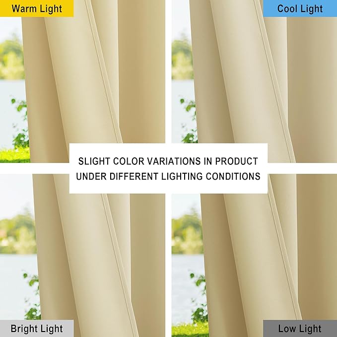 NICETOWN Canvas Patio Curtains Outdoor Waterproof, Rustproof Grommet Durable Thick Privacy Indoor/Outdoor Curtains & Drapes for Porch/Pergola/Cabana, W55 x L95, Light Beige, 2 Panels