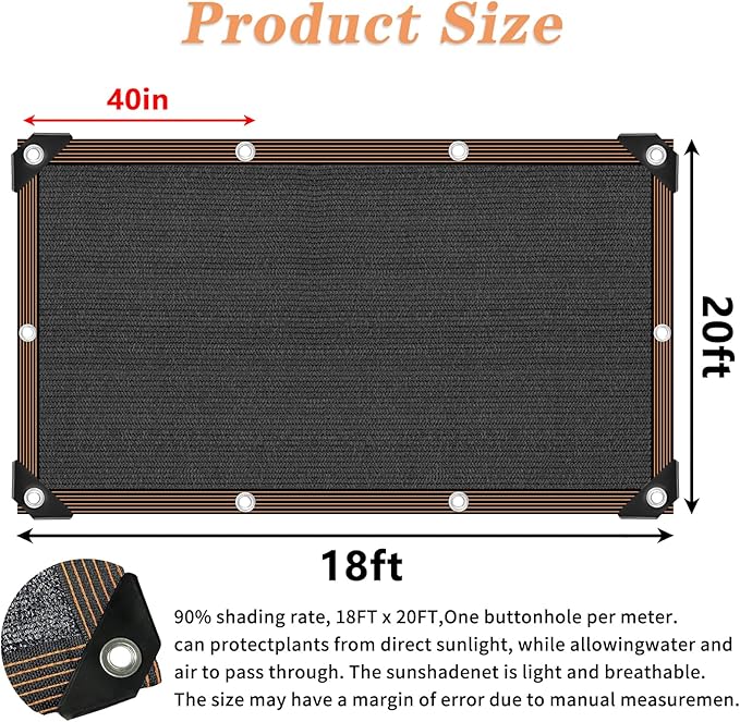 QLOFEI 18x20 FT Shade Cloth for Garden, 80% Sunblock Shade Neting Cover with Grommets, UV Protection Screens for Patio Plants Greenhouse, Mesh Tarp for Kennel Chicken Coop Pergola Outdoor