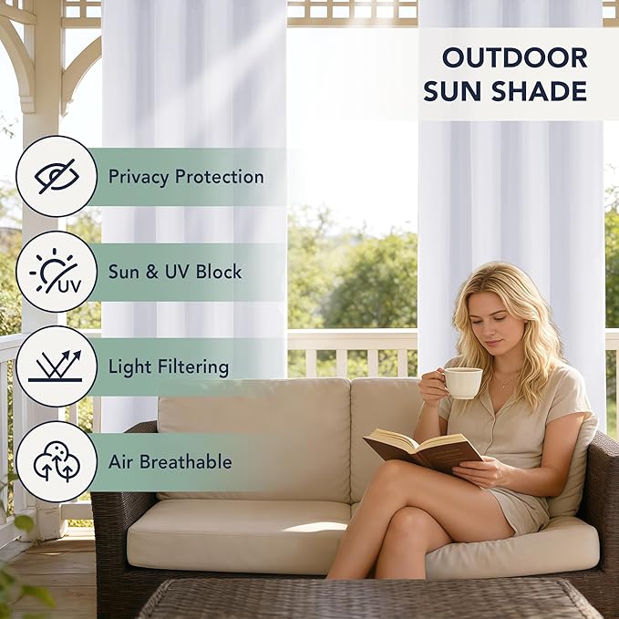 White Outdoor Curtains for Patio Waterproof - 6 Panels Privacy Weatherproof Outside Curtains with Grommets for Pergola, Gazebo, Porch, Cabana, Balcony, 54 x 108 Inch