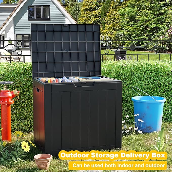 30 Gallon Waterproof Outdoor Storage Box,Resin Deck Box,Lockable Outside Storage Box Container for Patio Furniure,Garden (30 Gallon Black)