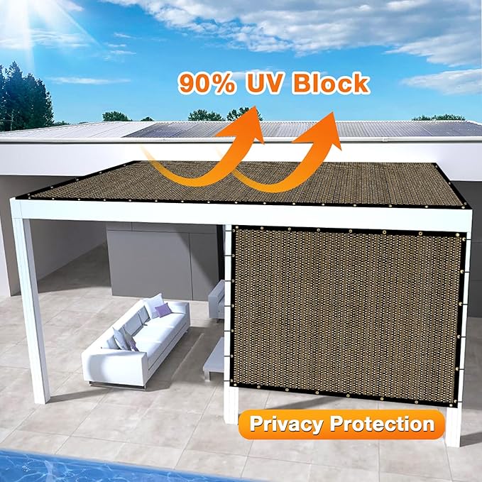 Artpuch Outdoor Pergola Shade Cover 15x20 FT Sun Shade Cloth with Grommets Mocha 90% UV Protection Canopy Patio Privacy Screen (Customized Available)