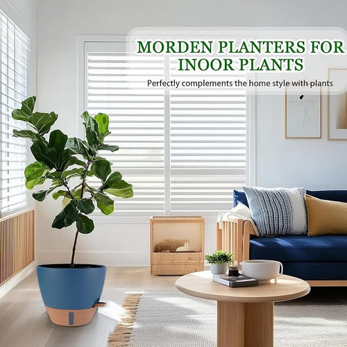 12/10/8 inch Plant Pots, Large Plastic Self Watering Planters with Drainage Holes, Deep Reservoir, Water Level Indicator, Modern Decorative Flower Pots for Indoor Outdoor Plants (Navy Blue, 12/10/8)