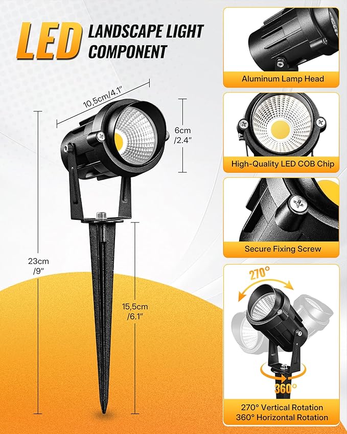 6W 700LM Low Voltage Landscape Lighting, 12V AC/DC 3000K Warm White LED Low Voltage Landscape Lights, IP65 Waterproof Outdoor Spotlights with Connectors for Garden Tree Yard 8 Pack W01SLP806