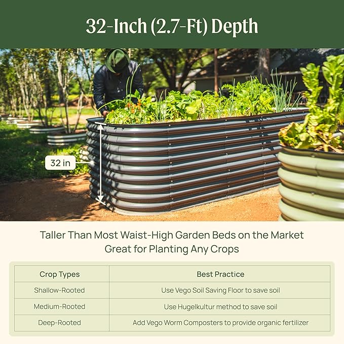32" Extra Tall Raised Garden Bed Kits, 2 x 8 x 2.7ft Raised Planter Box Outdoor, 3.5 x 6.5 x 2.7ft Deep Root 9 in 1 Modular Metal Raised Beds for Gardening Vegetables Flowers Fruits - Modern Gray