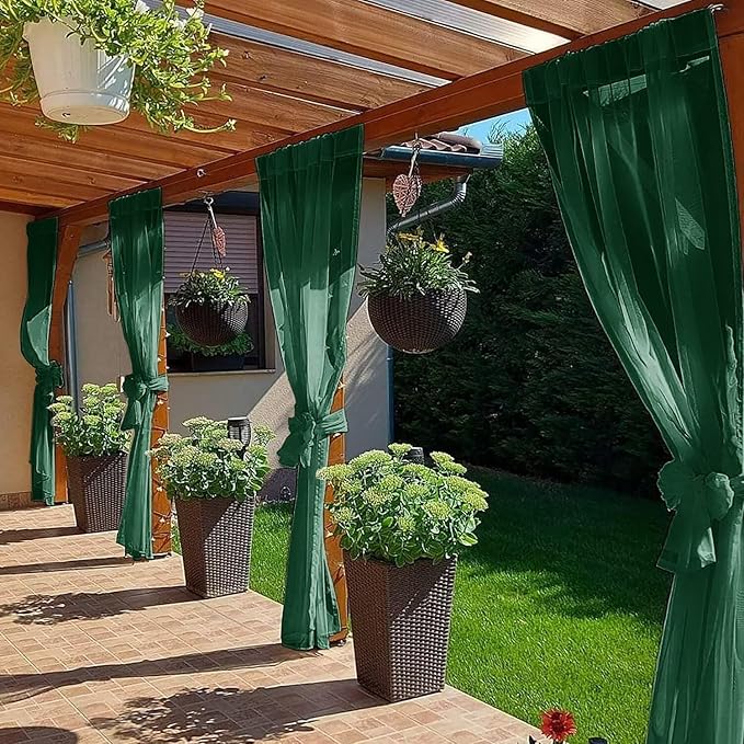 SpaceDresser Waterproof Outdoor Sheer Curtains for Patio - 4 Panels Rod Pocket Indoor Voile Sheer Curtain for Living Room,52W x 96L inch, Foliage Green