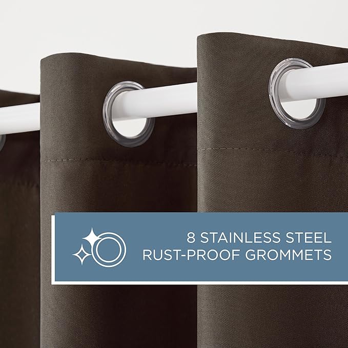 TOWN & COUNTRY BASICS Cabana Solid Heavyweight Indoor Outdoor Curtains, Light Filtering Opacity with Grommet Top, Water Repellent, 2-Pack Set, 54"x120", Chocolate
