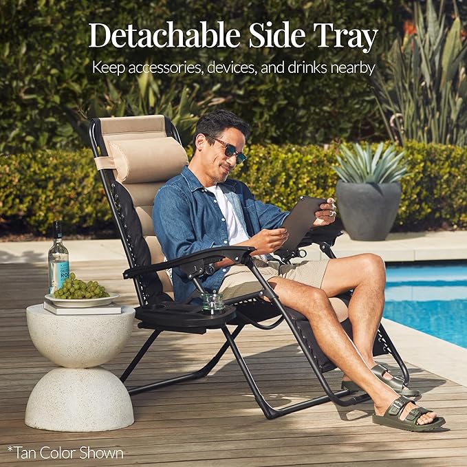 Best Choice Products Oversized Padded Zero Gravity Chair, Folding Outdoor Patio Recliner, XL Anti Gravity Lounger for Backyard w/Headrest, Cup Holder, Side Tray, Polyester Mesh - Aqua Blue