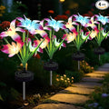 Upgraded Solar Garden Lights, 4 Pack Outdoor Solar Lights, New Round Panel for 40-Hour Runtime, Serve as Outdoor & Indoor Decor, 7-Color Changing Flower Lights, Waterproof for Patio Yard Decoration
