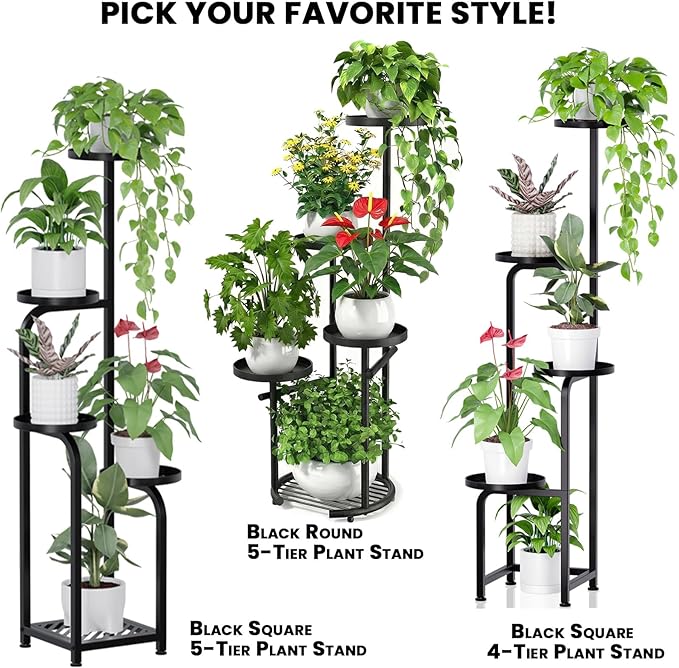TOSKING 5 Tier Tall Plant Stand Indoor Outdoor, Heavy Duty Corner Shelf for Plants & Decor, Space Saving 3.9FT Metal Flower Pot Stand for Balcony, Garden, Living Room, Patio (Black, 47in)