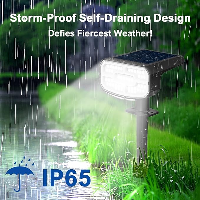 Solar Lights Outdoor Waterproof IP65, Super Bright LED, Cool Light 2 Lighting Modes Selectable, Solar Powered Yard Garden Solar Spot Lights for Outside Landscape Auto On/Off -2 Pack