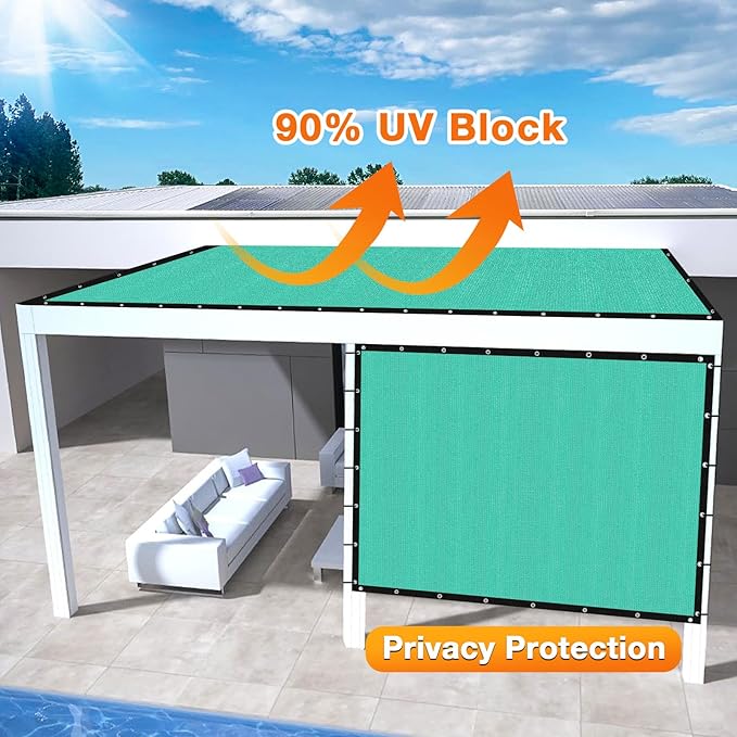 Artpuch Outdoor Pergola Shade Cover 10' X 18' Sun Shade Cloth with Grommets, 90% UV Protection Canopy Patio Privacy Screen (Customized Available) GN107, Turquoise