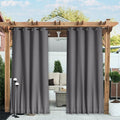 NICETOWN 2 Panels Outdoor Curtains for Patio Waterproof & Windproof, Grommet & Back Tab on Top & Bottom Weighted Drapes Cold & Heat Blocking with Bouns Rope for Gazebo, Grey, W84 x L108