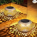 Solar Lanterns Outdoor Waterproof: 2 Pack White Gold Hollow Out Metal Solar Lights - 2 Lighting Colors Outside Patio Garden Yard Porch Tabletop Decorations - Unique Gifts for Women Mom Wife