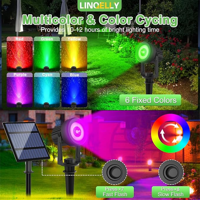 Solar Spotlights Outdoor Waterproof, RGB Landscape Spotlights, Christmas Decorative Solar Spot Lighting for Garden, Yard, Pathway, Lawn, Poolside, Party, 4-in-1 Mounted (RGB, 1 Pack)