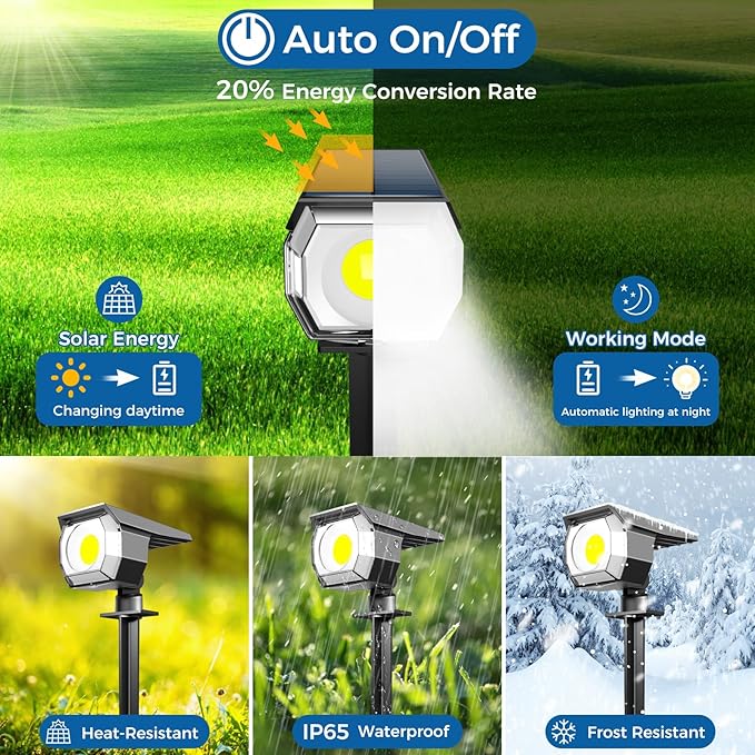 Peasur 6 Pack Solar Lights Outdoor, Solar Powered Spot Uplights Waterproof with 3 Modes 2-in-1 Auto On/Off Solar Spotlights Landscape Lighting Outside for Tree Plants Yard Garden Pathway