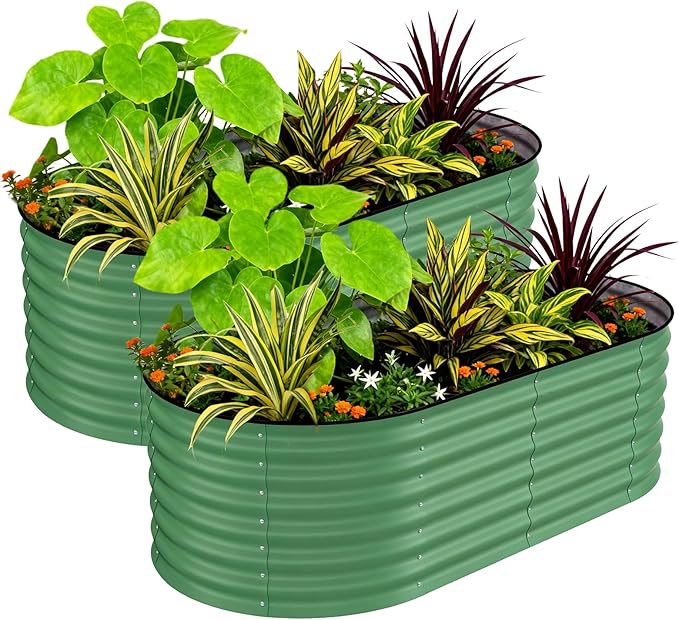 2 Pcs Raised Garden Beds Outdoor 4x2x2 ft - Galvanized Steel Planter Box for Vegetables, Flowers, Rust-Resistant Garden Box, Easy Assembly Raised Beds, Durable Planters for Outdoor Plants, Green