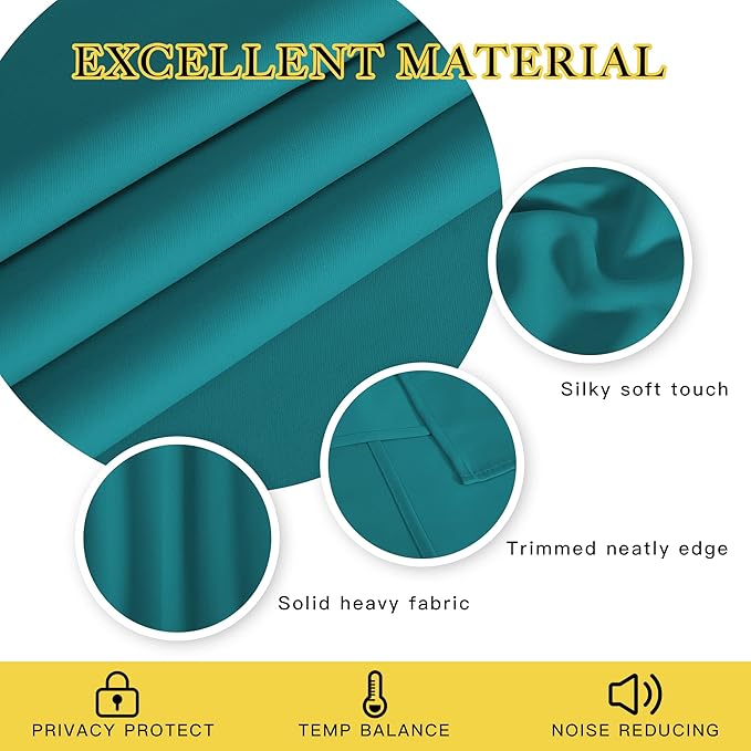 NICETOWN Blackout Curtain for Bedroom - Grommet Thermal Insulated Solid Window Treatment Short Room Darkening Drape Privacy for Bathroom (Peacock Teal, W52 x L54, 1 Panel)