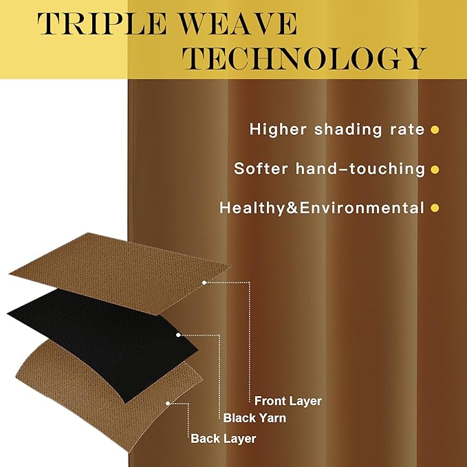 NICETOWN Sliding Glass Door Curtain - Grommet Blackout Room Darkening Door Vertical Blind Sound Proof Thermal Curtain for Dining Room/Bedroom (Gold Brown, W100 x L95, 1 Panel)