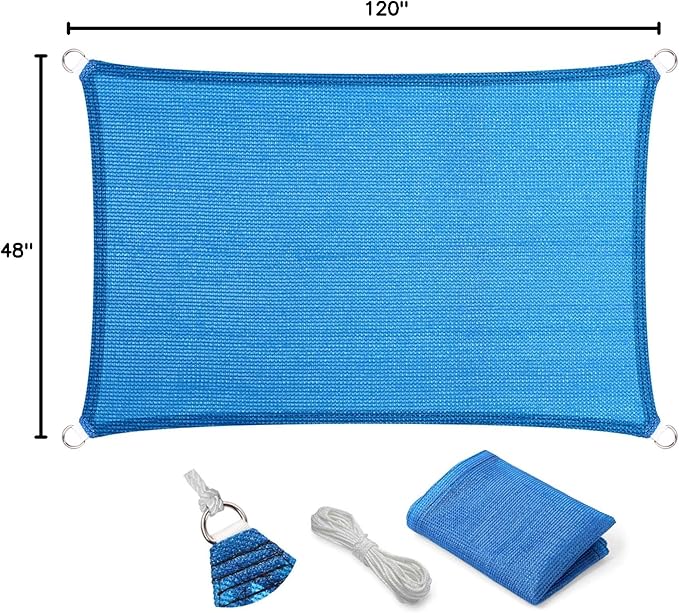 Eden's Decor Straight Flat-Edged Sun Shade Sail Rectangular 4' x 10' Blue UV-Blocking Outdoor Canopy Fabric Cloth Awning for Pergola Patio Garden Backyard Custom Size