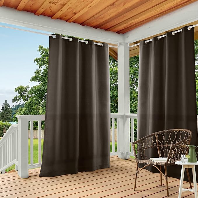 TOWN & COUNTRY ΒASICS Cabana Solid Heavyweight Indoor Outdoor Curtains, Light Filtering Opacity with Grommet Top, Water Repellent, 2-Pack Set, 54"x84", Chocolate