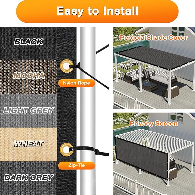 Artpuch Outdoor Pergola Shade Cover 12x14 FT Sun Shade Cloth with Grommets Dark Grey 90% UV Protection Canopy Patio Privacy Screen (Customized Available)